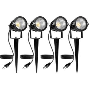 Outdoor Spotlight Warm White 2700K, 10W LED Spot Lights Outdoor for Yard Garden Tree, 120V Plug in Landscape Lighting with IP65 Waterproof for Halloween Christmas Decor, 4 Pack