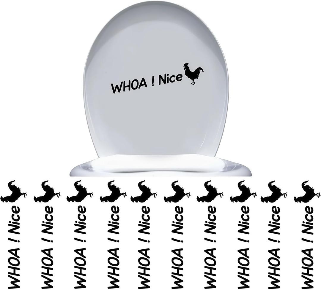 10 Packs Funny Cock Toilet Stickers, Waterproof Vinyl Decal with Whoa Nice Quote, Removable Self-Adhesive for Restroom Door, Seat Decor Accessories
