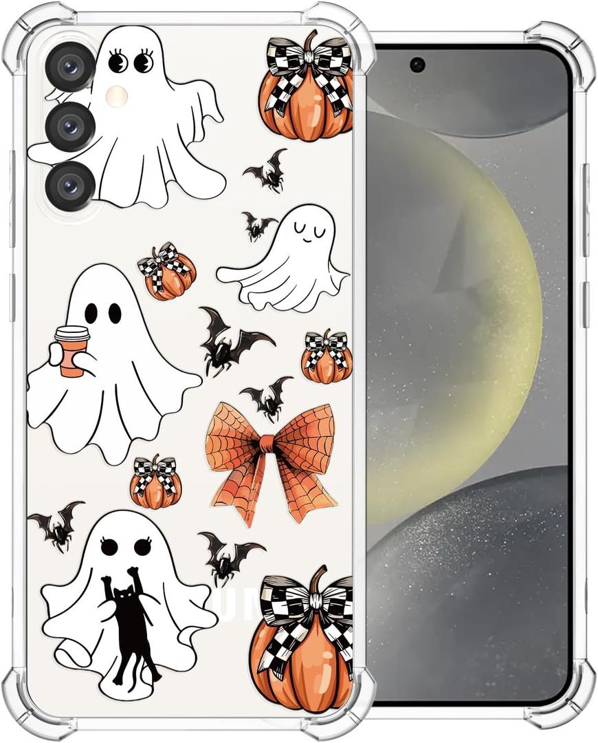 2 x Clear Halloween Phone Case for Samsung S23 FE,Pumpkin Bow Pattern Cover Soft Bumper Protective Cute Boys Girls Phone Case for Samsung S23 FE-Pumpkin Bow