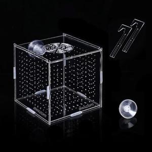 AWXZOM Acrylic Fish breeding Box, Acrylic Fish Isolation Box, Fish Separator for Aquarium, Hatchery Incubator with Suction Cups for Small Baby Fishes Shrimp Clownfish Guppy (3.9 * 3.9 * 3.9inch)