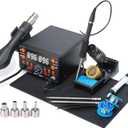 902D IV T12 Hot Air Soldering Station 2-IN-1 Kit with Extra Large Display, Small Silicone Work Mat, 2 Soldering Tips, 2 Lead-free Solder, Solder Sucker, ESD-Safe Tweezers