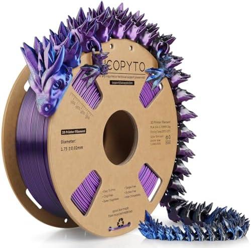Silk Tricolor PLA Filament 1.75mm, 3D Printer 3-in-1 Multicolor PLA Filament, Dimensional Accuracy +/-0.02mm 1KG Spool (2.2 lbs), Shiny Silk Texture, Triple Color Silk PLA Filament (Blue Purple Black)