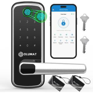 Smart Door Lock, OLUMAT Keyless Entry Door Lock Fingerprint Door Lock with Keypad Digital Lock with Handle for Home, Rental, Garage, Office and Hotel