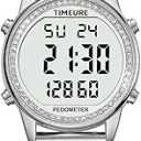 Women's Step Counter Pedometer Watch with Stainless Steel Bracelet, Stylish Design, No App, No Charging Needed for Step, Calorie, Distance, Alarm, Countdown Timer，TU-2401