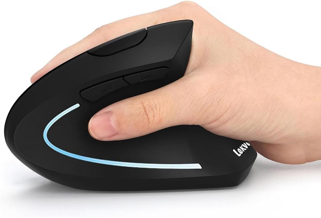 Ergonomic Mouse, LEKVEY Vertical Wireless Mouse - Rechargeable 2.4G Optical Vertical Mice : 3 Adjustable DPI 800/1200/1600 Levels 6 Buttons, for Laptop, Mac, PC, Computer, Desktop, Notebook etc, Black