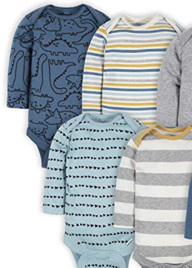 Gerber Baby Boys' 4-Pack Long-Sleeve Onesies Bodysuit, Dinosaur Blue, 3-6 Months