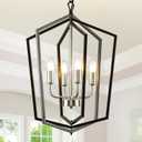 WJShome 18.1" Farmhouse Chandeliers for Dining Room, 4-Light Modern Foyer Lighting Fixture,Black and Silver Hanging Lantern Pendant Light, for Kitchen Island,Hallway,Entryway
