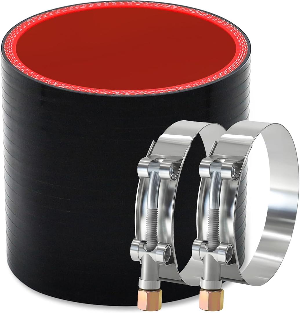 Straight ID 3" Silicone Hose Coupler, Reinforced 4-layer Wall 5MM with 2PCS T-bolt Clamps for Cold Air Intake, Turbo, Intercooler
