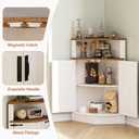 Vabches Corner Storage Cabinet, Farmhouse Small Floor Corner Cabinet with Barn Door and Adjustable Shelf, Narrow Cabinet Organizer for Bathroom,Pantry, Living Room, Kitchen, White, 15.75 "D x 15.75 "W x 32.7 "H