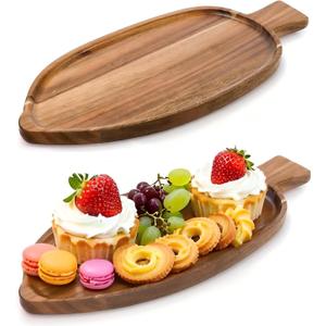 YOUEON 2 Pcs Leaf Shaped Acacia Wood Serving Trays, 13 x 5.5 Inch Decorative Wooden Platters, Versatile Wooden Trays for Cheese, Appetizers, Fruit, Candle, Jewelry, Home Decor (33 x 14 x 2 cm)