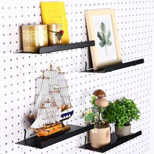 4 Pcs Pegboard Shelves Wall Organizer Brackets Pegboard Steel Tray Accessories Organizing Tools for Craft Garage Nursery Workbench Kitchen(10.04 x 4.33 Inch,Black)