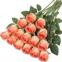 15 Pcs Champagne Rose Buds Silk Artificial Flower 17" Silk Bud Realistic Design Faux Rose Artificial Flower with Stem for DIY Bouquets Wedding Centerpiece Party Kitchen Home Decor