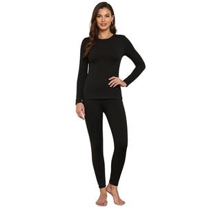 YOGINGO Women's Thermal Fleece Lined Underwear Set Long Johns Base Layer Warm Long Sleeve Shirt & Leggings for Cold Weather Black, Small