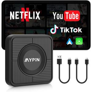 Upgraded Wireless CarPlay Adapter, 3-in-1 Wireless Carplay & Android Auto& Video Adapter, Built in Netflix YouTube Support TF Card, Plug & Play, USB Type C, USB Type A Compatible with iPhone & Android