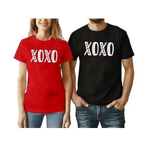 Valentine's Matching Couples Shirts XOXO Print Shirt Love Heart T Shirt Husband Wife Short Sleeve Tees Tops(WomenRed2, Large)