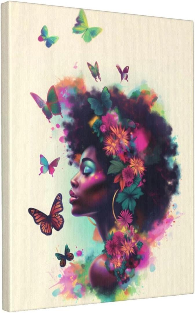 2 x African American Wall Art Black Girl Pink Canvas Prints Black and White Wall Art Modern Fashion Paris Decoration Pictures Painting Framed Artwork Home Decor for Bedroom Bathroom 12x16inch (16L" x 12W", stlye1)
