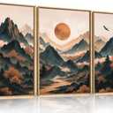 Celestdeco Large Boho Mountain Framed Canvas Wall Art Set, Brown Ridge Landscape Wall Decor, Pine Tree Scenery Wall Painting, Abstract Wilderness Art Print for Living Room, Bedroom, Office - 24"X36"X3