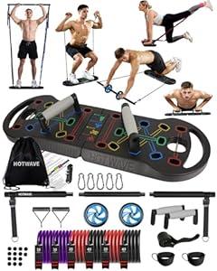 HOTWAVE Portable Exercise Equipment with 16 Gym Accessories, 20 in 1 Push Up Board Fitness, Resistance Bands with Ab Roller Wheel, Full Body Workout at Home