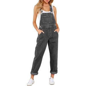 LookbookStore Women's Casual Stretch Denim Bib Overalls Pants Pocketed Jeans Jumpsuits (Medium, Black)