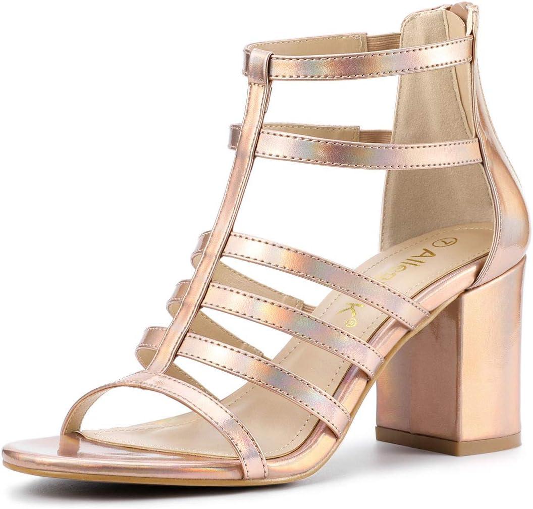 Allegra K Women's Cage Strappy Gladiators Chunky Heels Sandals (8.5, Gradient Rose Gold)
