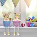 Lulu Home Easter Bunny Figurine, Set of 2 Resin Pot Bunny Shelf Sitters with Dangling Legs, Cute Modern Easter Statue Tabletop Sculpture Centerpieces Decorations
