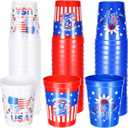 48 Pieces Patriotic Plastic Cups 4th of July Party Supplies Cups American Flag Stars Red White Blue Party Cups Independence Day Party Decoration Disposable Plastic Cups Drinkware for Labor Day (16oz)