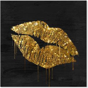 7CANVAS Gold Wall Decor Black and Gold Lip Canvas Wall Art Fashion Glam Poster Kiss Picture for Bedroom Bathroom Wall Decoration Ready to Hang 32x32Inch (32L" x 32W")