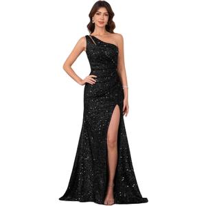 Sequin Prom Dress One Shoulder Elegant Dresses for Women Formal Party Evening Maxi Gala Outfits, Large