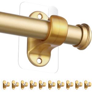 ANDGOO 10 Pack No Drill Curtain Rod Holders, Self Adhesive Curtain Rod Brackets, No Drilling, No Nail Heavy Duty Stick on Rod Hooks Bedroom, Bathroom, Livingroom, Kitchen (Gold)