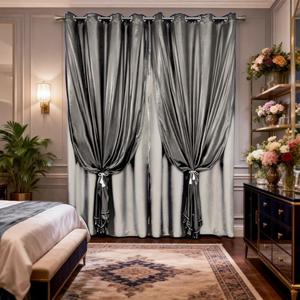 Amidoudou 1 Pair Double Layer Blackout Curtains for Bedroom Luxury Shiny Curtains for Living Room Shimmer Curtains (Grey,54x96 Inch)