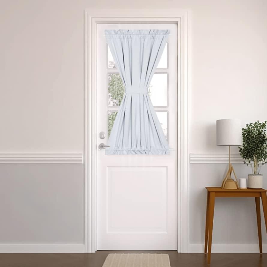 PANOVOUS Small Door Window Curtains for Front Door, Blackout French Door Curtain Panel for Privacy, Top and Botton Rod Pocket Door Curtain 1 Panel 25x40 Inch Greyish White