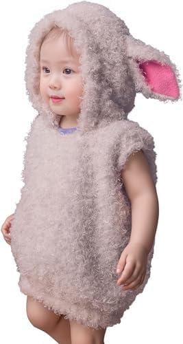 Kephay Kids Toddler Lamb Costumes Hooded Vest Cute Sheep Cosplay Christmas Outfits Sleeveless Hoodies for Boys Girls Size 110(S)