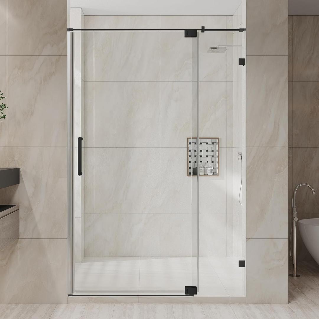 Dimaris Pivot Shower Door, 34-40" W x 76" H Pivot Semi-Frameless Shower Door, 5/16" (8mm) Tempered Glass with Nano Coating, Stainless Steel Hardware, Matte Black