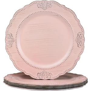 Spsyrine Antique Pink Charger Plates Set of 6, 13" Embossed Chargers for Dinner Plates, Wedding, Party