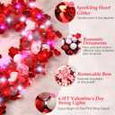 Meonum 12'' Lighted Valentines Day Wreath Heart Rose Wreath for Front Door Romantic Decor, Timer Light up Rose Heart Wreath with Glitter Heart Red Pink White Light for Valentines Day Wedding
