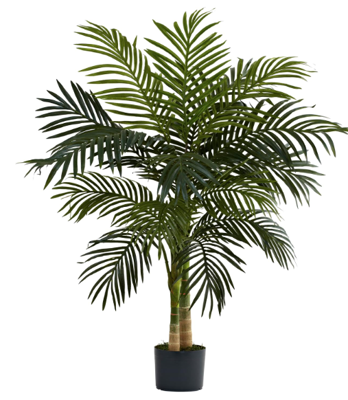 Nearly Natural 4 ft Artificial Golden Cane Palm Tree with Nursery Pot