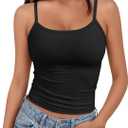 Trendy Queen Women's Spaghetti Strap Tank Tops Adjustable Cute Camisole Going Out Crop Tops Summer Clothes (Medium, Black)
