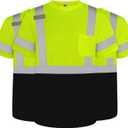 TCCFCCT High Visibility Shirts for Men Class 3 Construction Shirts with Pocket, Hi Vis Reflective Safety Work Shirts for Men Women, Short Sleeve with Black Bottom, Durable, DP-Yellow 3XL 3PCS