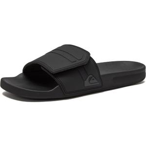 Quiksilver Slides for Men, Arch Support Athletic Mens Sandals (11, Black/Grey/Black Rivi Slide Adjust)