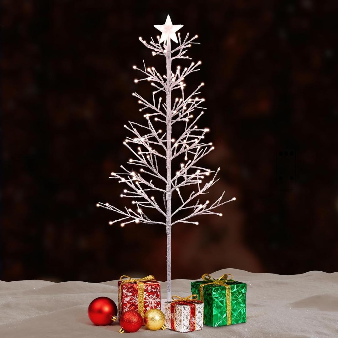 VINGLI 4ft Pre-lit Artificial Lighted Christmas Tree with 80 Warm White Lights,Star Topper, Xmas Tree Holiday Party Decorations with Sturdy Metal Stand