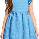 Arshiner Girls Dress Casual Ruffle Sleeveless A Line Summer Dresses with Pockets 4-12 Years (8, Light Blue)