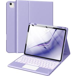Harvopu for iPad Air 13 Inch & Pro 12.9 Case with Keyboard - Multi-Touch Trackpad, 7 Colors Backlit, Detachable Keyboard Cover for iPad Pro 12.9 (6th, 5th, 4th, 3rd gen), Air 13 M4/M3/M2 (Purple)