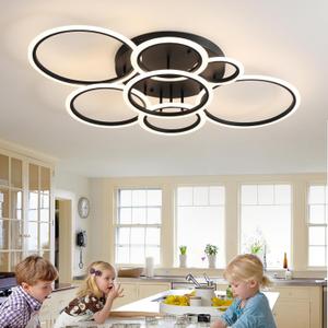 Modern Ceiling Light, Flush Mount Dimmable LED Kitchen Lighting Fixture with Remote, 41" 127W 3CCT 3000K-6500K Acrylic Round Ceiling Lamps for Low Ceiling Bedroom, Dining Room, Living Room (Black, 7 Rings 41'')