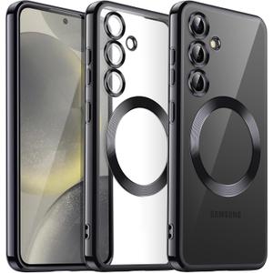 JETech Soft Clear Case for Samsung Galaxy S24 6.2-Inch, Camera Lens Full Protection, Compatible with MagSafe Wireless Charging, Shockproof Electroplated TPU Phone Cover (Onyx Black)