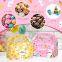 Reyoust 24Pcs Happy Easter Goodie Gable Paper Gift Boxes with Handles 4 Styles Bunny Gable Box Colorful Easter Egg Party Favor Treat Boxes Pink Yellow Green Blue Spring Holiday Party Decorations