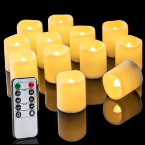 Homemory 400+ Hour Remote Control Candles, 2/4/6/8H Timer LED Votive Candles, Battery Operated Tea Lights in Warm White for Outdoor, Table, Halloween, Christmas (Batteries Included)