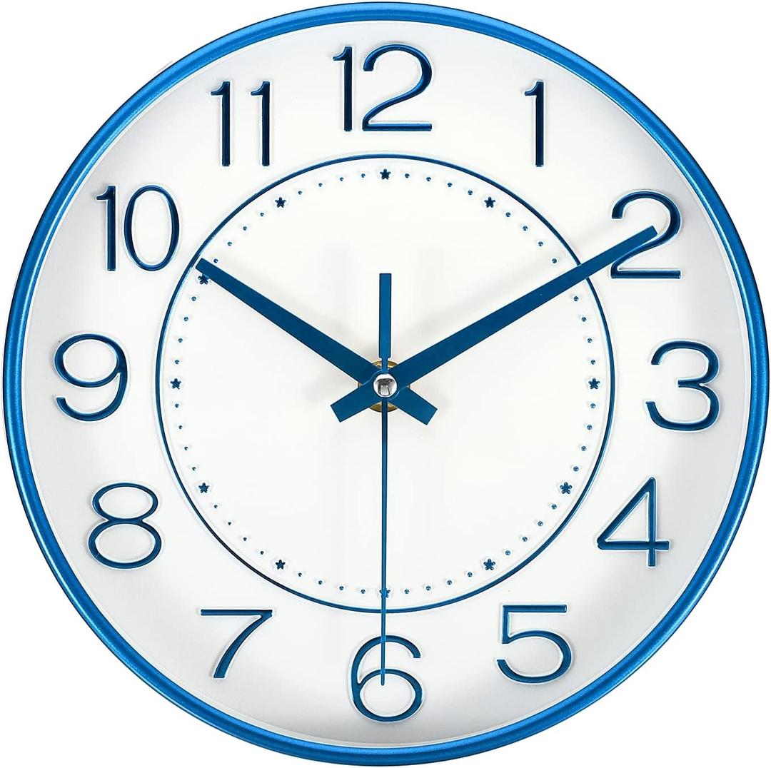 PATIKIL 8 Inch Wall Clock, Battery Operated Silent Non-Ticking Round Modern Wall Clock for Kitchen Office Bedroom Decor, Blue