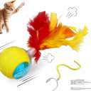 Automatic Cat Toy with Feather Tail  Interactive Moving Ball for Indoor Cats, Rechargeable Battery, Self-Play Boredom Buster for Kitten & Adult Cat, Yellow
