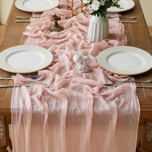 Blush Pink Cheesecloth Table Runner 35x120 Inch Rustic Cheese Cloth Spring Table Runner for Wedding Party Baby Bridal Shower Decoration Home Decorations (Blush Pink, 1 Pack)