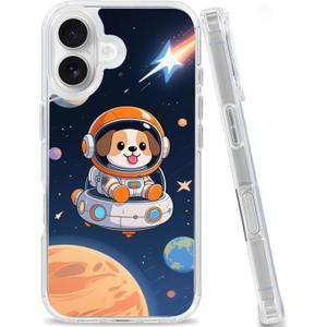 USLAI Case for iPhone 16, with Cute Pattern Design, Slim Fit, Shockproof Drop Protection, Supports Wireless Charging - Astro Doggy